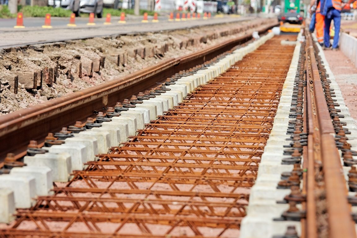 Baustelle mit Straßenbahnbett
