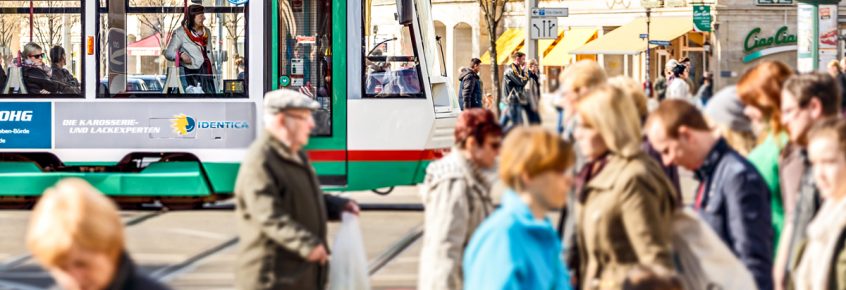 Straßenbahn in der Magdeburger Innenstadt