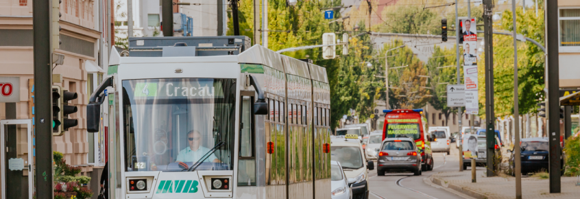 Straßenbahn der Linie 4 in Cracau