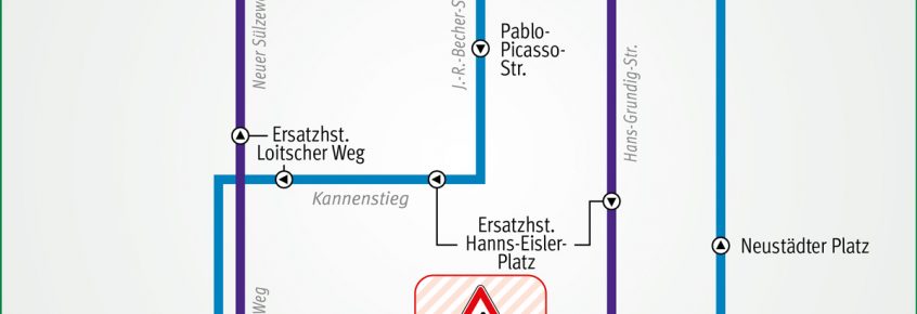 Umleitung der Linien 69 und N7 während Sperrung Johannes-R.-Becher-Str.