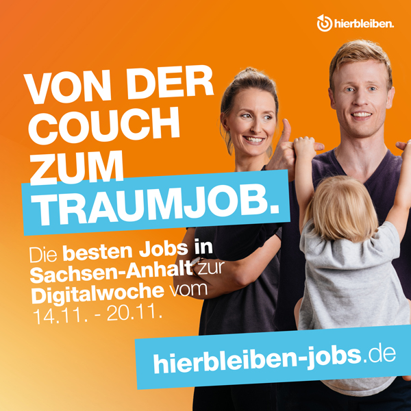 Anzeigen Header von "hierbleiben": Von der Couch zum Traumjob.