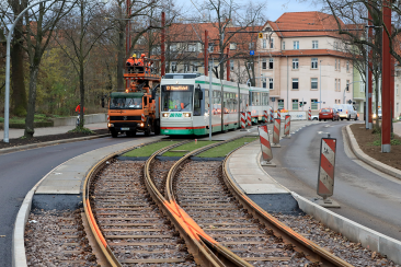 Testfahrt vor der Eröffnung der Straßenbahnneubaustrecke Warschauer Straße (Foto: Peter Gercke)