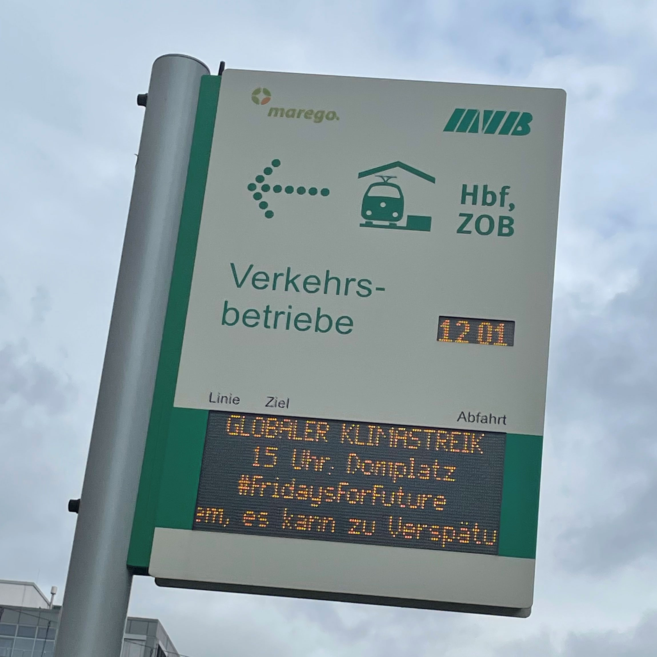elektronische Fahrgastinformation: globaler Klimastreik 15 Uhr, es kann zu Verspätungen kommen