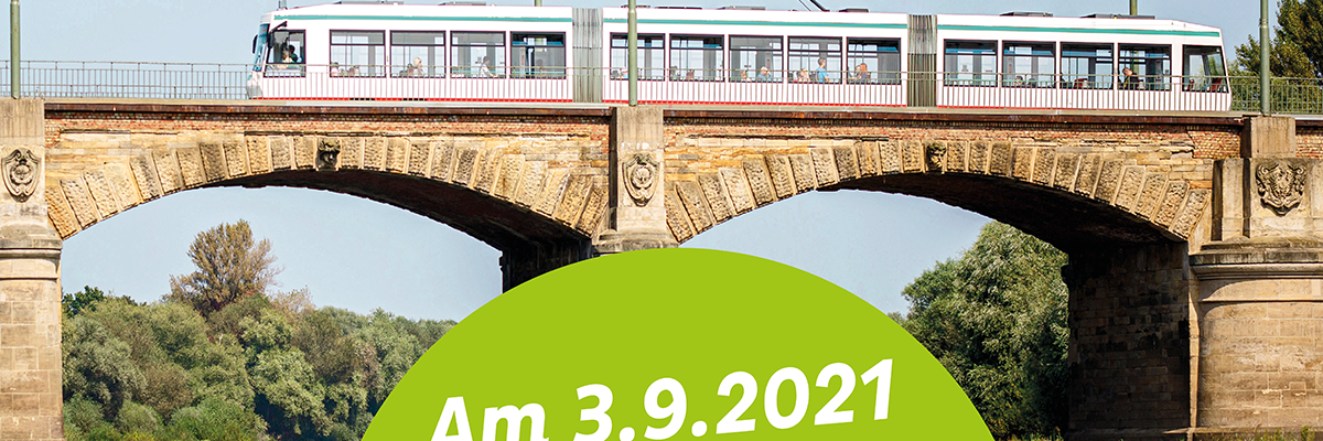 Aufkleber für die letzten Straßenbahnfahrten überr Zoll- und Anna-Ebert-Brücke am 3.9.2021