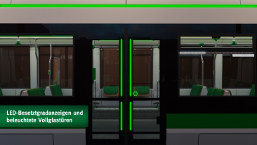 Flexity: Eine neue Straßenbahn für Magdeburg - LED-Besetztgradanzeigen und beleuchtete Vollglastüren
