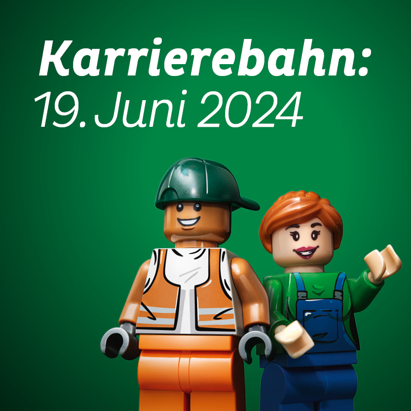 Grafik der MVB mit zwei Lego Figuren zur Aktion der Karrierebahn vom 19.06.2024