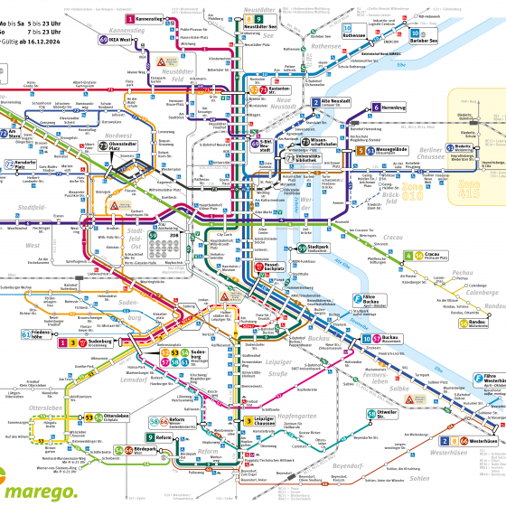 Netzplan der Magdeburger Verkehrsbetriebe gültig ab dem 16.12.2024
