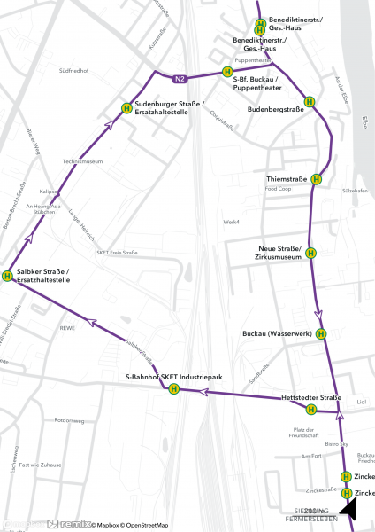 Fahrtverlauf Nachtlinie N2