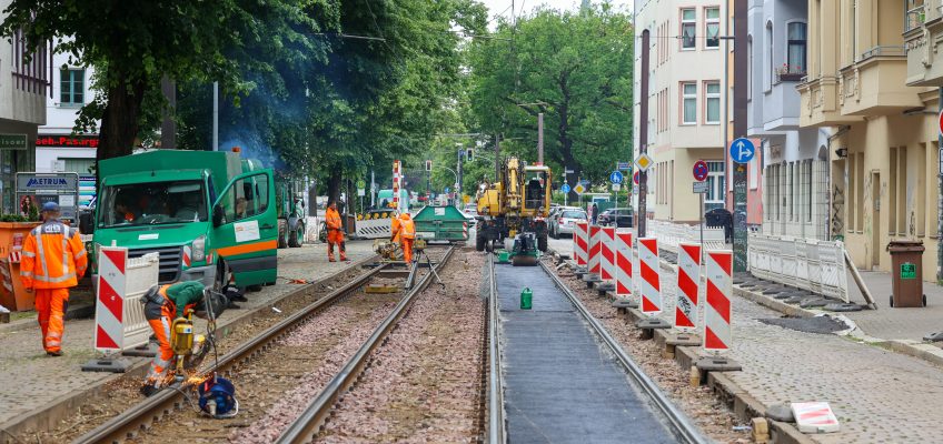 Gleisbauarbeiten in der Olvenstedter Straße