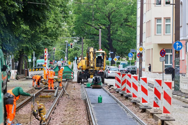 Gleisbauarbeiten in der Olvenstedter Straße
