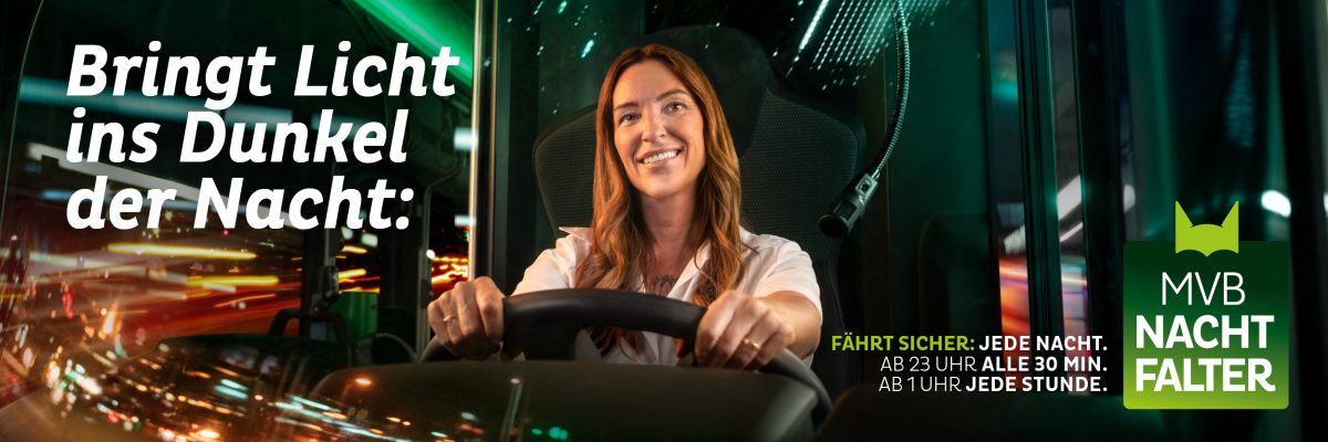 Werbemotiv für den Nachtverkehr der Magdeburger Verkehrsbetriebe.