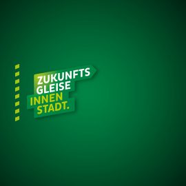 Kampagnenlogo "Zukunftsgleise Innenstadt" zur Baumaßnahme Gleiserneuerung Breiter Weg