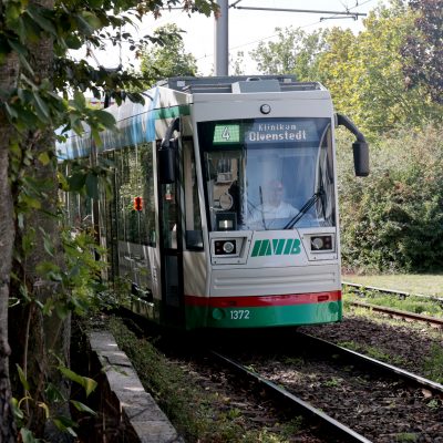 Straßenbahn der Linie 4 Richtung Olvenstedt