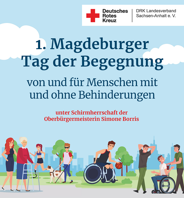 Grafisches Darstellung von Menschen mit und ohne Behinderung für den ersten Magdeburger Tag der Begegnung vom Deutschen roten Kreuz.