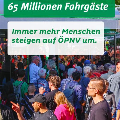 Grafik: 65 Millionen Fahrgäste- immer mehr Menschen steigen auf ÖPNV um.