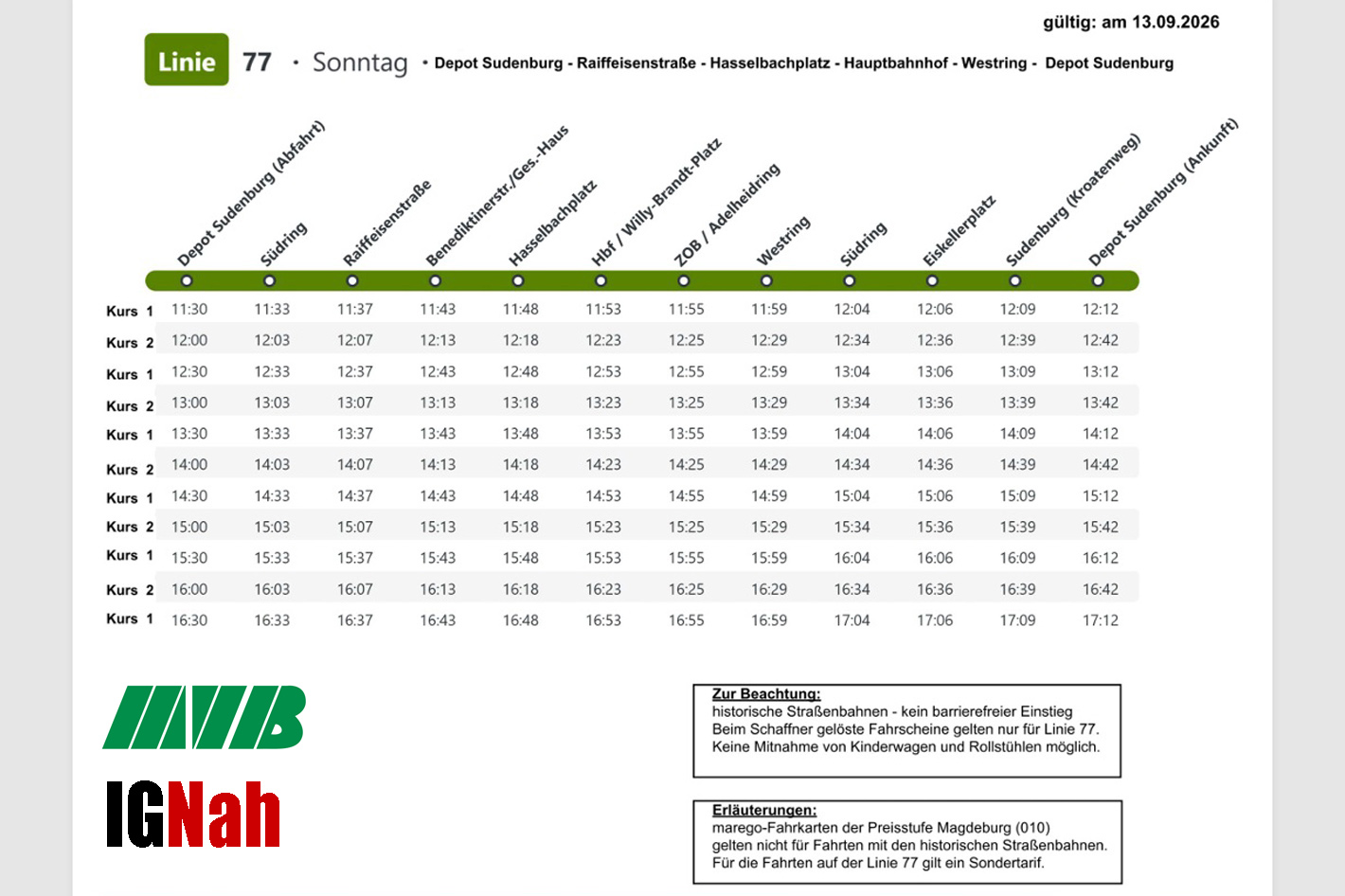 Fahrplan Linie 77 am 13.09.2026