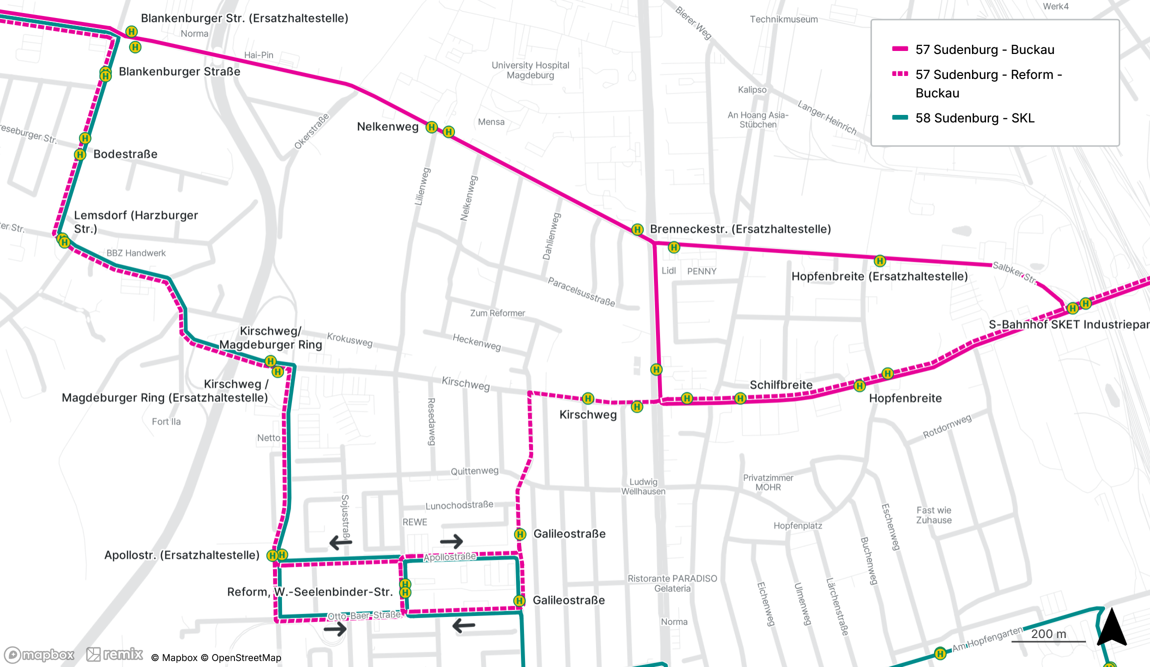 Umleitungsplan Buslinien 57 und 58 in Reform vom 21.09. bis 30.10.26