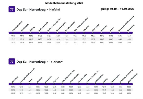 Fahrplan Linie 77, Sudenburg - 10./11.10.2026