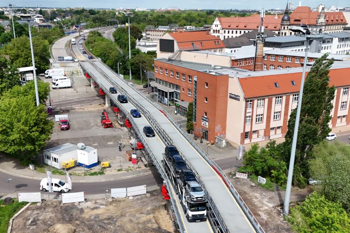 Drohnenaufnahme von der Behelfsbrücke Magdeburger Ring Halberstädter Straße