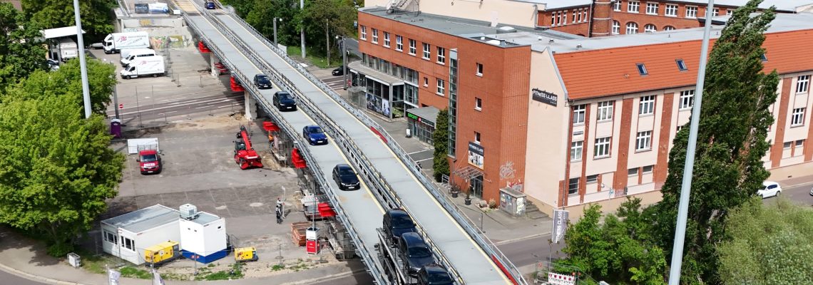 Drohnenaufnahme von der Behelfsbrücke Magdeburger Ring Halberstädter Straße