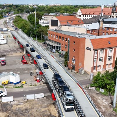 Drohnenaufnahme von der Behelfsbrücke Magdeburger Ring Halberstädter Straße