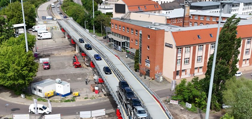 Drohnenaufnahme von der Behelfsbrücke Magdeburger Ring Halberstädter Straße
